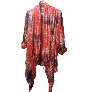 Natural Reflections Plaid Check Waterfall Open Cardigan M